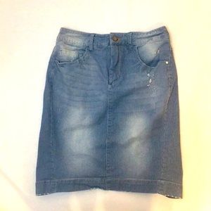 Pilcro and the letterpress distressed jean skirt